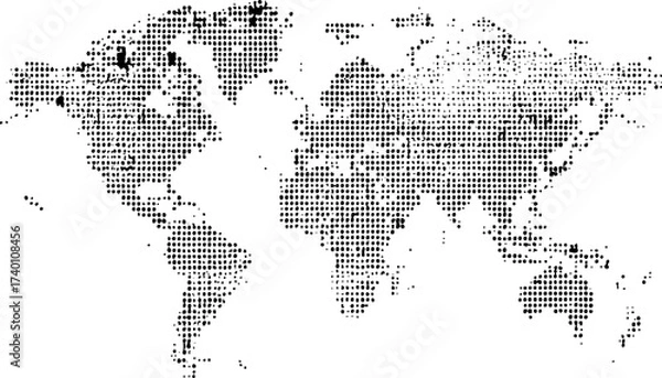 Obraz Abstract world map created with small black dots on a white transparent background. World map, dotted style, flat design illustration, modern, isolated on white background. 
