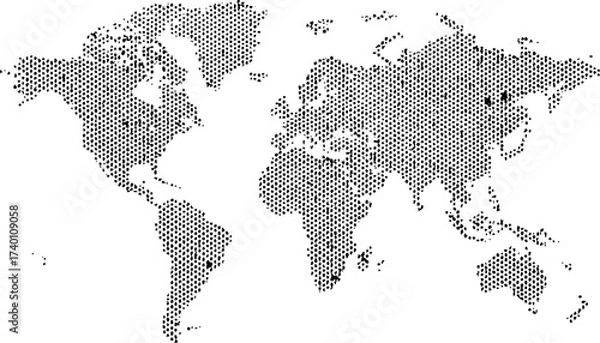 Obraz Abstract world map created with small black dots on a white transparent background. World map, dotted style, flat design illustration, modern, isolated on white background. 