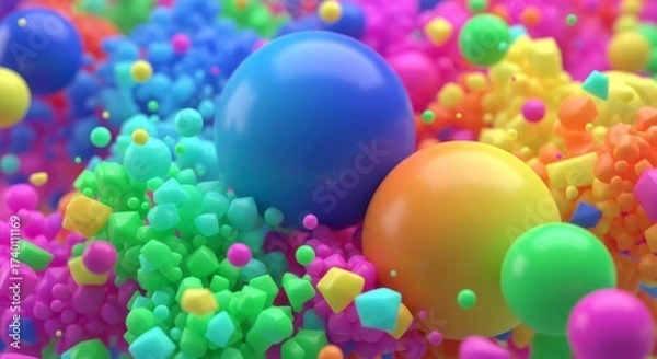 Fototapeta Vibrant, colorful spheres and cubes create a playful, abstract explosion of joy.