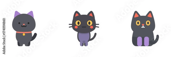 Fototapeta Cartoon Halloween Cats Sitting And Standing Icon Set. Spooky But Adorable Pet Characters. Isolated Vector Illustration
