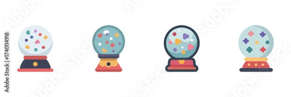 Fototapeta Crystal Ball Halloween Icon Set, Cute Cartoon Fortune Teller Magic Spheres With Stars And Colorful Patterns Isolated On Transparent Background