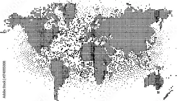 Obraz Abstract world map created with small black dots on a white transparent background. World map, dotted style, flat design illustration, modern, isolated on white background. 