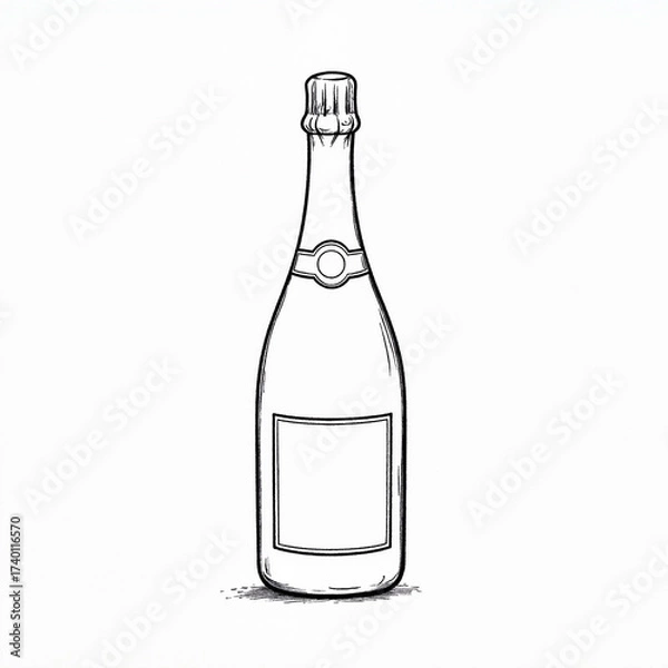 Fototapeta Elegant champagne bottle sketch on white background, minimalist design