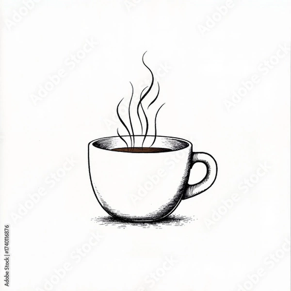 Fototapeta Artistic coffee mug with steam patterns, minimalist design, isolated
