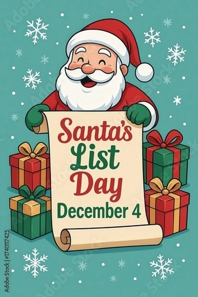 Fototapeta Santa’s Naughty or Nice List for Santa’s List Day with Christmas Tree, Gift Boxes, Snowflakes and Holiday Spirit Artwork Generative AI