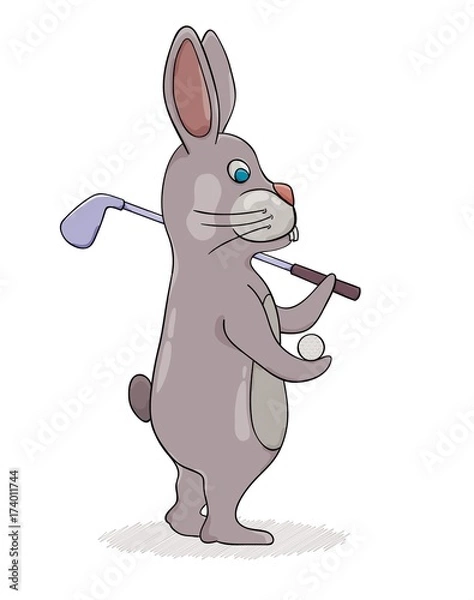 Fototapeta Rabbit with golf club and ball