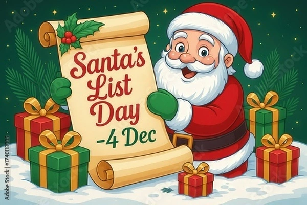 Fototapeta Santa’s List Day Celebration Concept with Christmas Gift Checklist, Naughty or Nice Children Names and Holiday Festive Theme for December 4 Generative AI