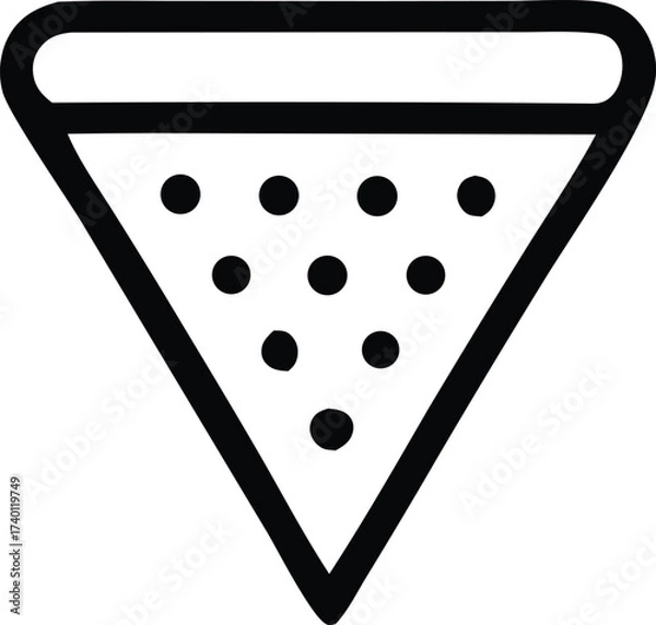 Fototapeta Simple stylized pizza slice icon featuring bold black outline and scattered pepperoni dots for food branding and design