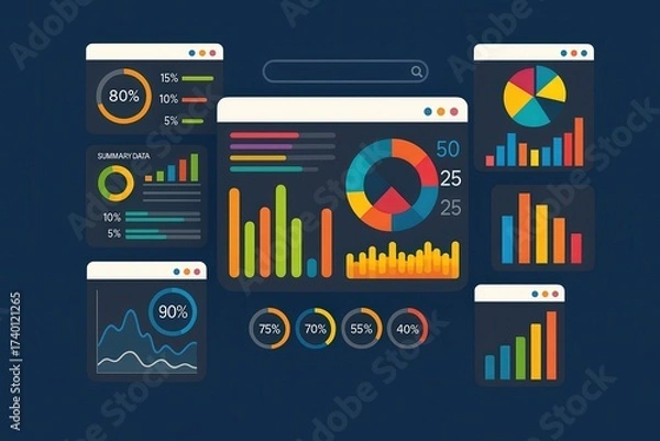 Fototapeta Digital Business Intelligence Strategy Using Data Science, KPI Indicators, Big Data Analysis, and AI-Powered Decision Making Technology Generative AI