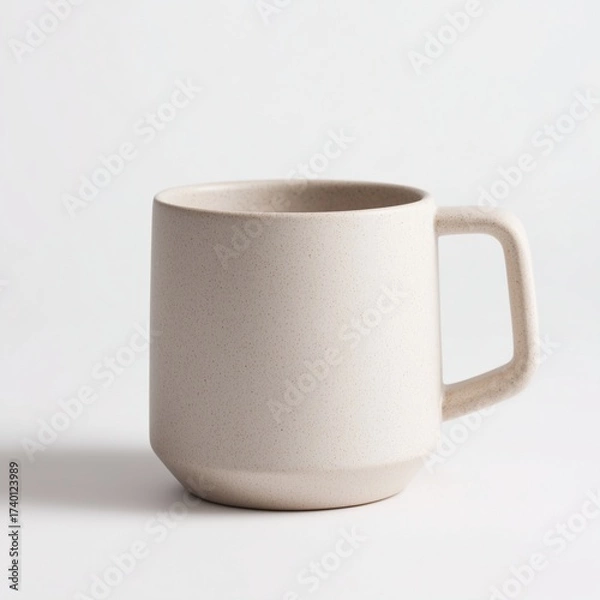 Fototapeta Minimalist ceramic coffee mug with matte finish and simple geometric handle on clean white background