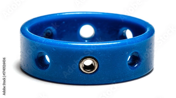 Fototapeta a bright blue plastic or rubber ring or band, isolated on a white background. The ring has a flat, thick profile, giving it a modern or technological appearance