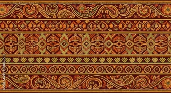 Obraz Intricate ornamental border with rich earthy tones and paisley motifs