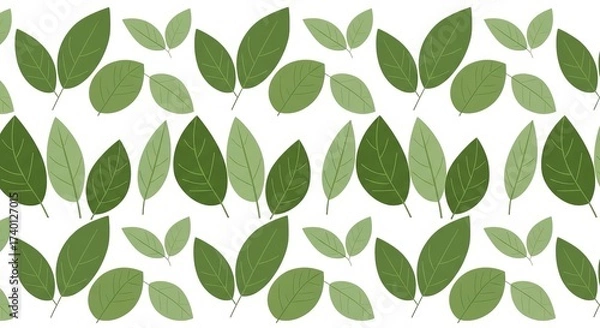 Fototapeta Fresh green leaves forming a repeating natural pattern on a clean white background.