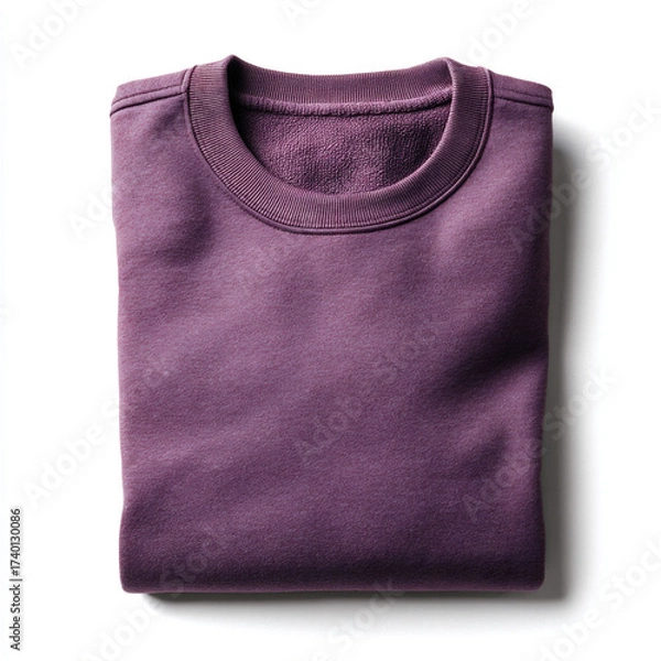 Fototapeta A single purple cotton sweatshirt neatly folded and placed against a clean white background. The simplicity and color vibrancy emphasize fashion minimalism and premium material.
