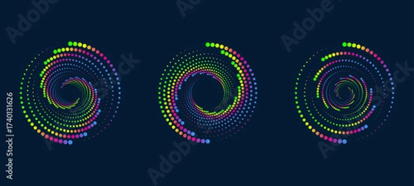 Fototapeta Twisted colored spiral. Curved wireframe tunnel. Vector technology logo element.