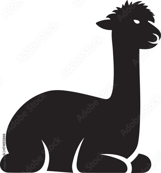 Obraz Llama silhouette sitting down alpaca design, Black alpaca animal vector illustration