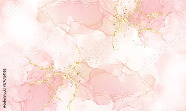 Fototapeta Elegant abstract background with soft pink tones, golden marble veins, and delicate texture. Perfect for luxury design, modern art prints, invitations, packaging, and digital wallpapers.