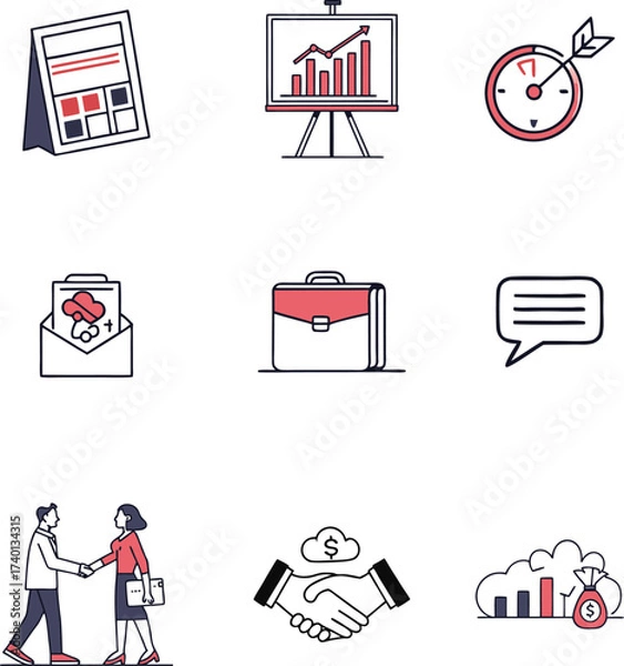 Fototapeta Business icons set with vector symbols for web design and office