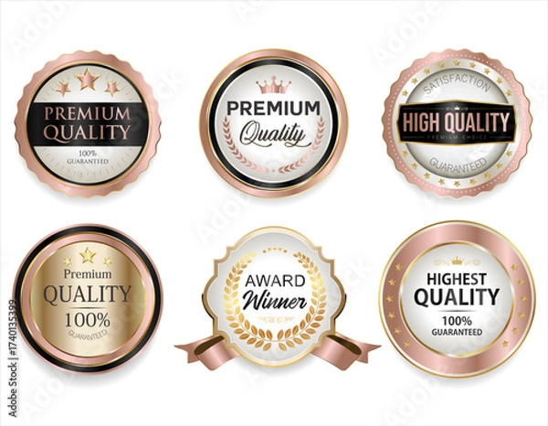 Obraz Collection of premium quality and customer satisfaction warranty guaranteed gold and pink badges and emblem
