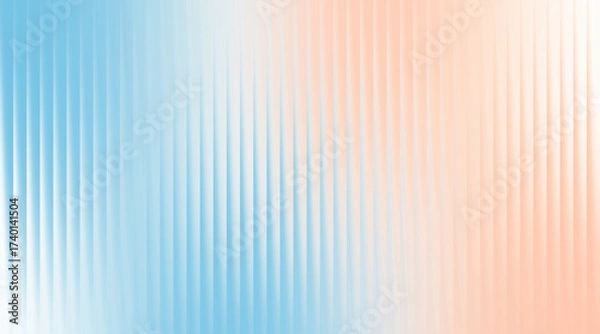 Fototapeta Abstract background with a soft gradient from light blue to pale orange, featuring a vertical ribbed or fluted glass texture.