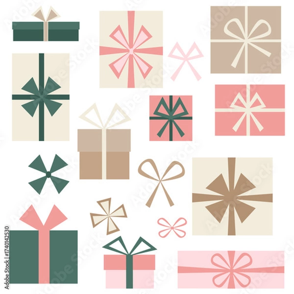 Fototapeta A cute set of gifts in soft pastel colors. Vector illustration