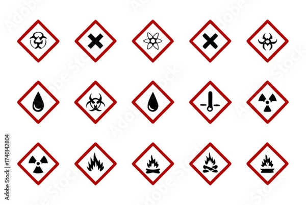 Fototapeta Collection of ghs hazard pictograms for chemical safety and warnings