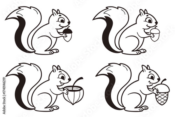 Fototapeta Cute cartoon squirrel holding an acorn icon