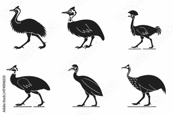 Obraz Minimalist cassowary bird icon set with yellow and black accents