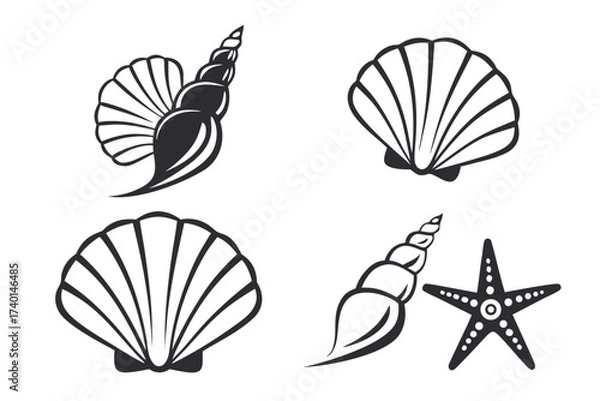Fototapeta Minimalist clam shell icon set in black and yellow
