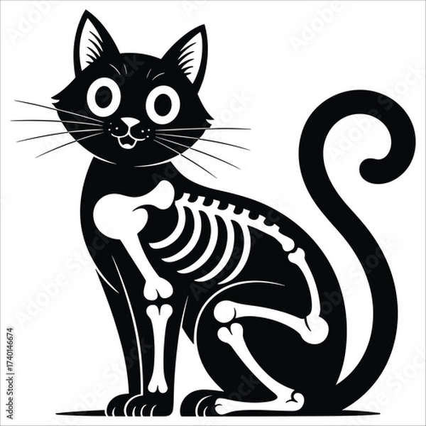 Obraz Spooky black cat skeleton design for halloween and autumn themed projects