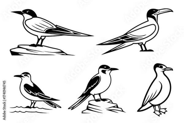 Fototapeta Eight minimalist tern icons in black yellow cyan magenta