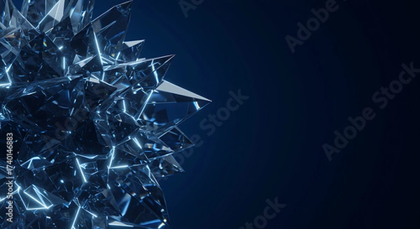 Fototapeta Abstract geometric crystal cluster with blue light