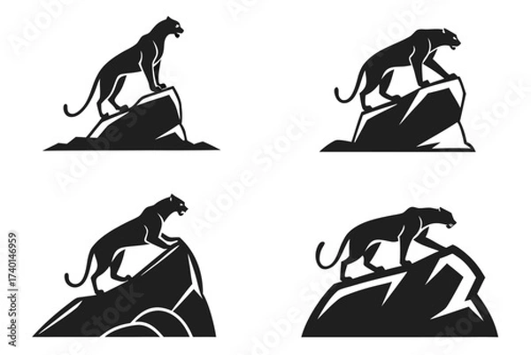 Obraz Minimalist cougar on rock icon set
