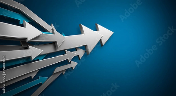 Fototapeta Multiple Gray and Blue Arrows Moving Forward direction