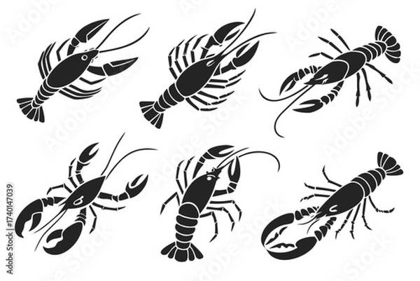 Fototapeta Minimalist crayfish icon set in black and white