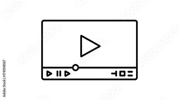 Fototapeta Video player, black and white lines, vector, isolated, white background