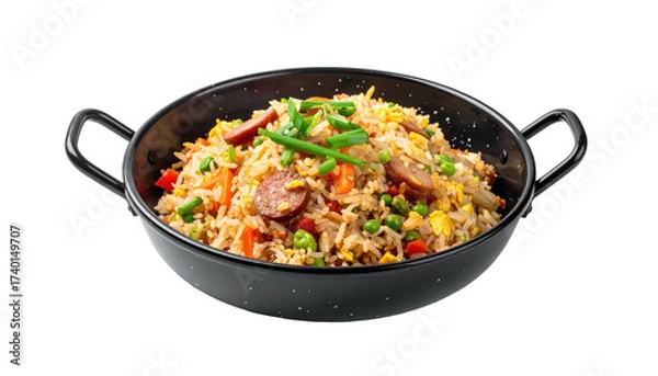 Obraz Fried rice in a black wok