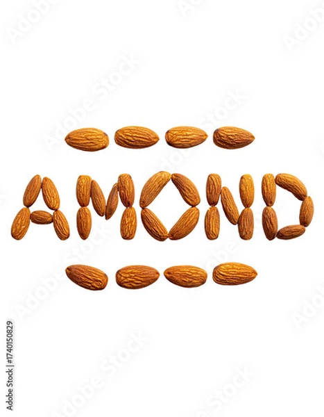Fototapeta Almonds arranged to spell "AMOND" in a graphic design