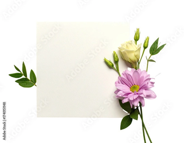 Obraz Blank white card with pastel flowers