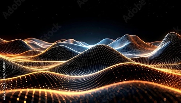 Obraz Abstract Waves of Light Particles in Dark Space