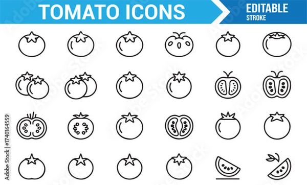 Fototapeta Healthy tomato outline design set with detailed fruit and vegetable symbols
