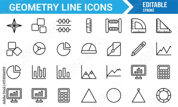 Fototapeta Minimal line art geometry icons for measurement and calculation tools