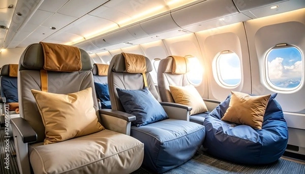 Obraz Airplane Cabin Interior with Comfortable Seats and Pillows