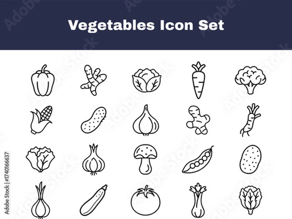 Fototapeta  Vegetables icon set isolated on white background featuring various product 