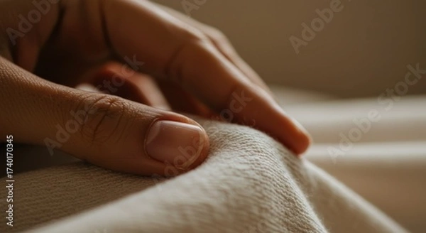 Obraz Hands touching fabric close up