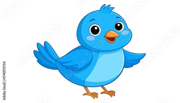 Obraz Adorable Cartoon Blue Bird Smiling Happily in a Cute and Playful Illustration