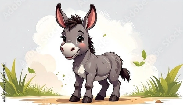Obraz Adorable cartoon donkey illustration with a cute and friendly expression