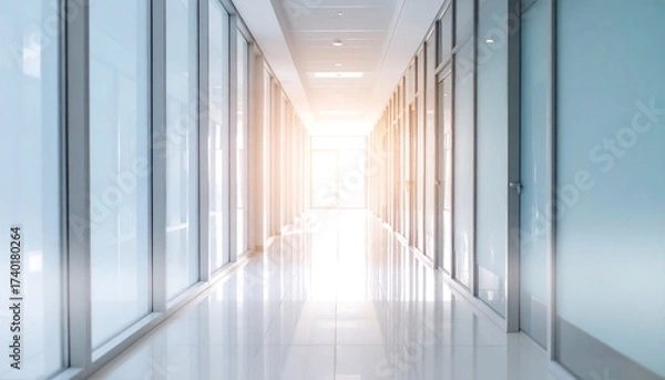 Obraz Bright Office Corridor with Glass Walls and Sunlight