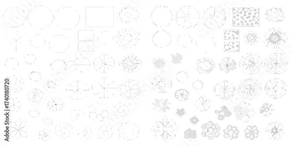 Fototapeta Collection of top view tree symbols and architectural elements for landscape design and urban planning