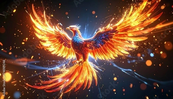 Obraz Burning Bird with Fiery Wings in Dramatic Artistic Illustration